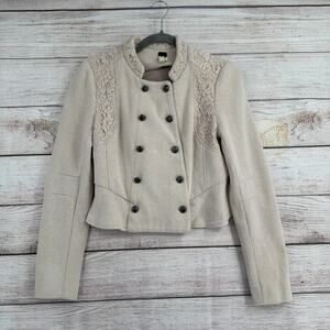 We the Free People Double Breasted Floral Lace Jacket Womens 8 Cream Tan